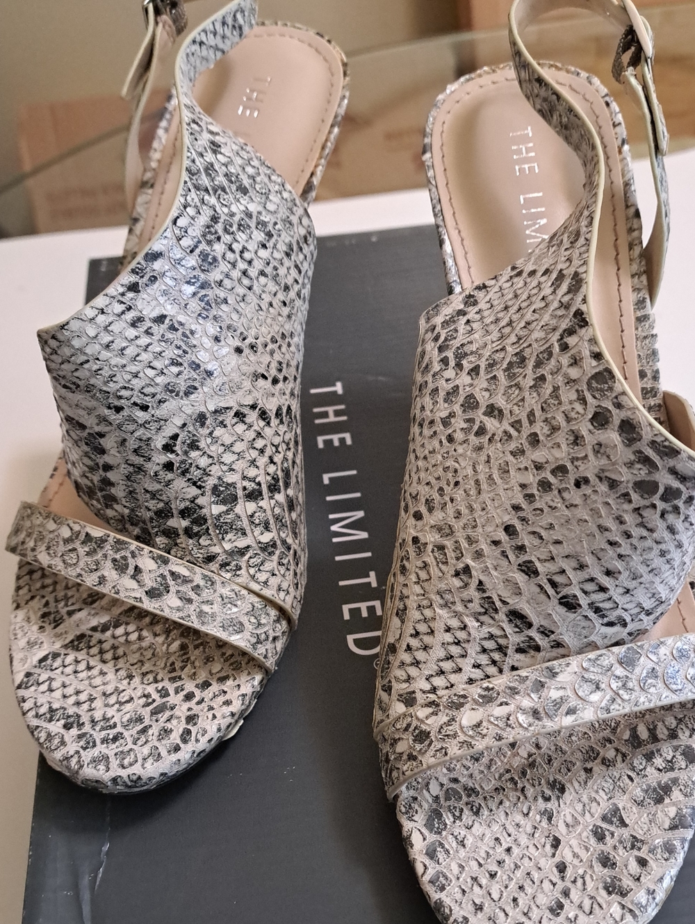 The Limited Silver Snake-Print Slingback Sandals